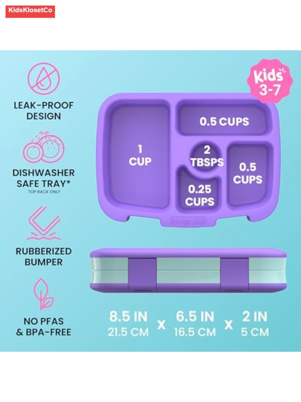 Bentgo Kids Leak-Proof 5-Compartment Bento Lunch Box for Ages 3-7, Dishwasher - Picture 2 of 6
